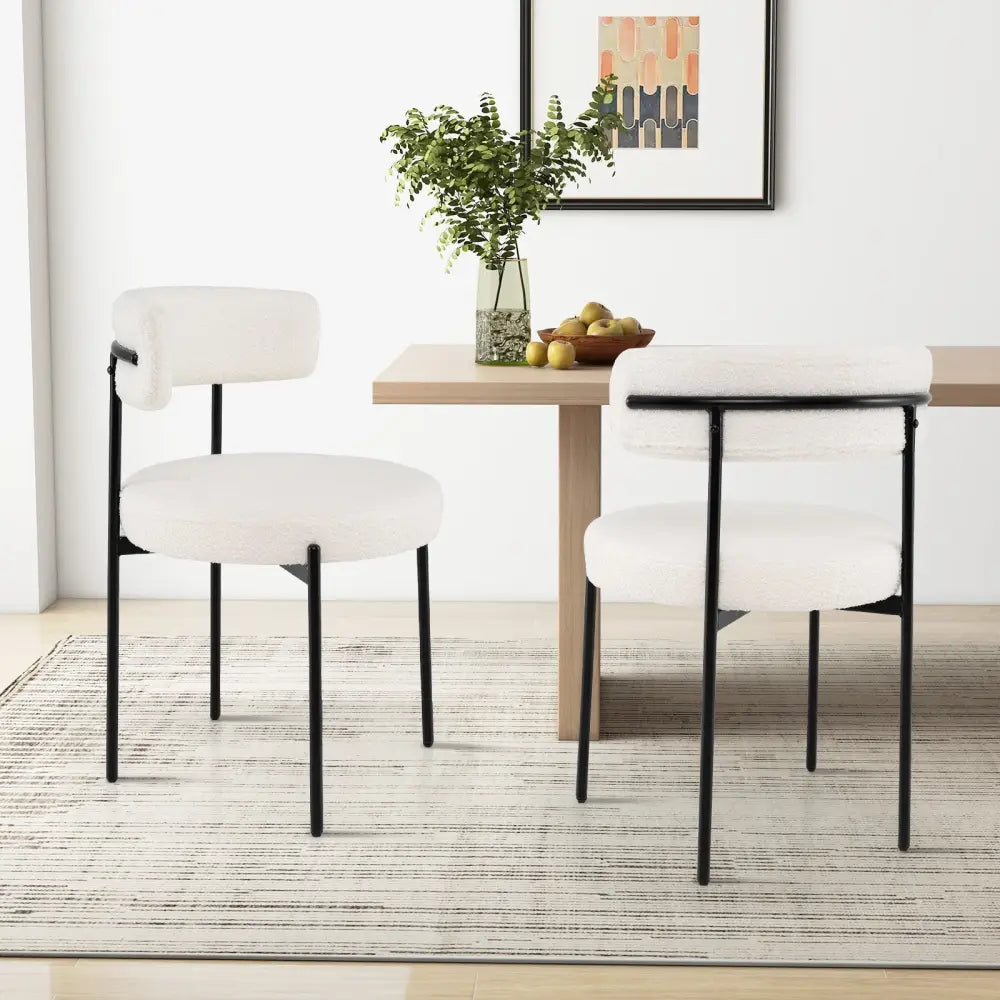 Boucle Dining Chair with Curved Backrest and Metal Legs Set of 4-White - White - Dining Chairs
