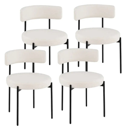 Boucle Dining Chair with Curved Backrest and Metal Legs Set of 4-White - White - Dining Chairs