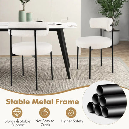 Boucle Dining Chair with Curved Backrest and Metal Legs Set of 4-White - White - Dining Chairs