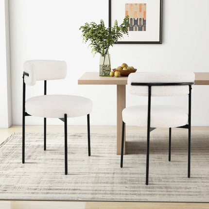 Boucle Dining Chair with Curved Backrest and Metal Legs Set of 4-White - White - Dining Chairs