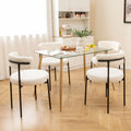 Boucle Dining Chair with Curved Backrest and Metal Legs Set of 4-White - White - Dining Chairs