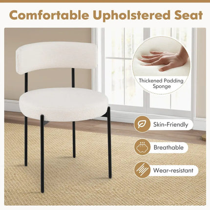 Boucle Dining Chair with Curved Backrest and Metal Legs Set of 4-White - White - Dining Chairs