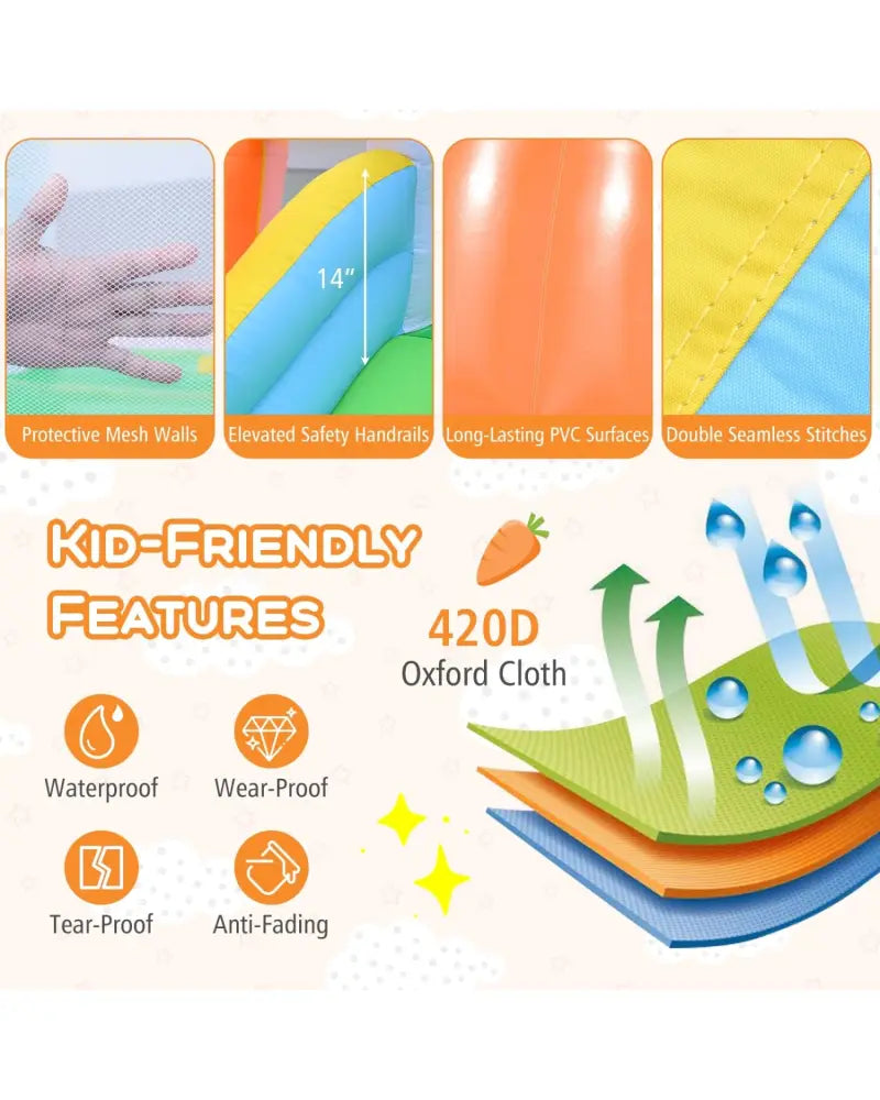 Bounce House for Kids 3-12 with Climbing Wall and 370W Blower for Backyard Party - Multicolor - Bounce House