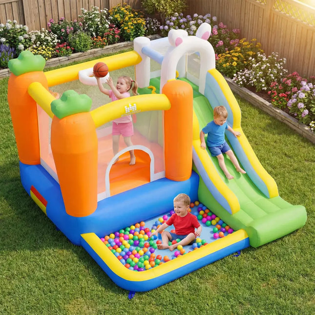 Bounce House for Kids 3-12 with Climbing Wall and 370W Blower for Backyard Party - Multicolor - Bounce House
