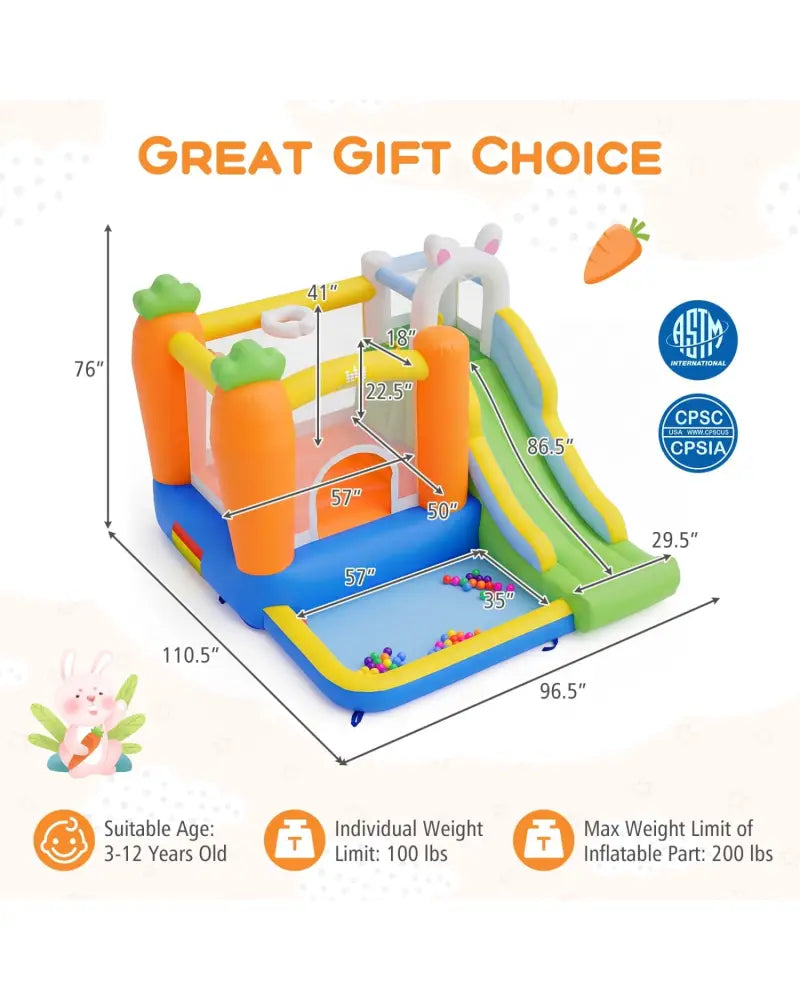 Bounce House for Kids 3-12 with Climbing Wall and 370W Blower for Backyard Party - Multicolor - Bounce House
