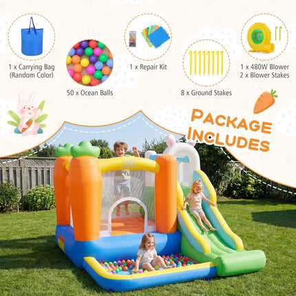 Bounce House for Kids 3-12 with Climbing Wall and 480W Blower for Backyard Party - Multicolor - Bounce House