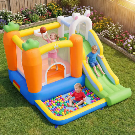 Bounce House for Kids 3-12 with Climbing Wall and 480W Blower for Backyard Party - Multicolor - Bounce House