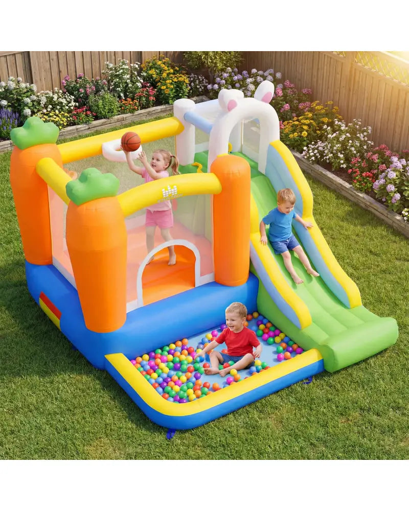 Bounce House for Kids 3-12 with Climbing Wall and 480W Blower for Backyard Party - Multicolor - Bounce House