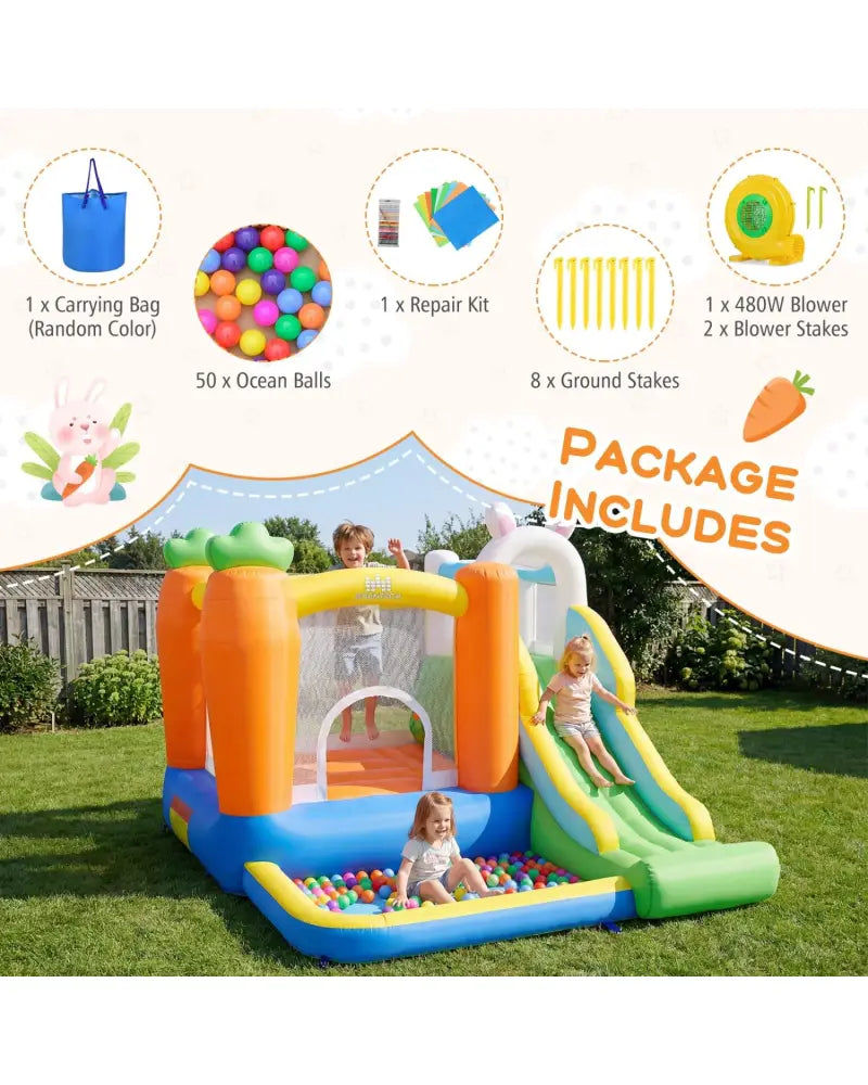 Bounce House for Kids 3-12 with Climbing Wall and 480W Blower for Backyard Party - Multicolor - Bounce House