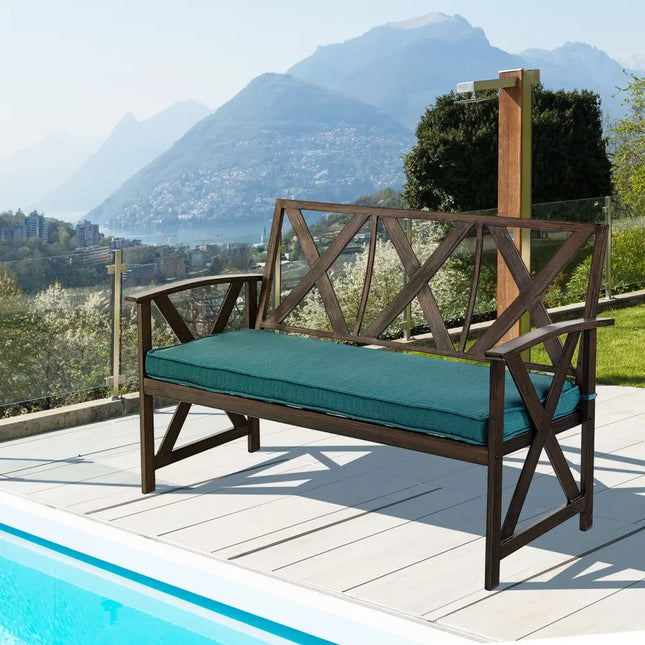 Brown Outdoor Garden Bench with Detachable Sponge-Padded Cushion - Brown - Outdoor Benches
