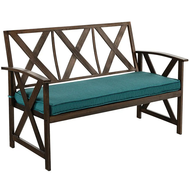 Brown Outdoor Garden Bench with Detachable Sponge-Padded Cushion - Brown - Outdoor Benches