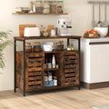 Buffet Cabinet Industrial Sideboard Storage Cabinet with Push-to-Open Slatted Door and 3 Adjustable Shelves-Rustic