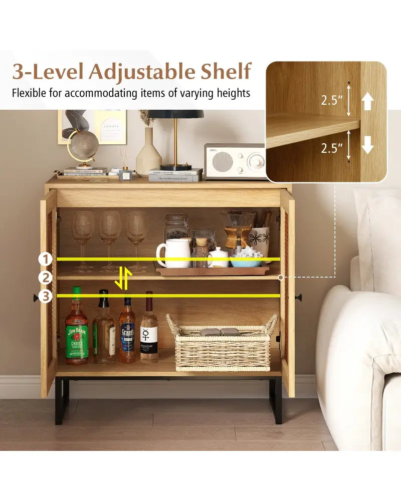 Buffet Cabinet Rattan Storage Cabinet with 2 Doors and Adjustable Shelf-Natural - Natural - Sideboards Cabinets &