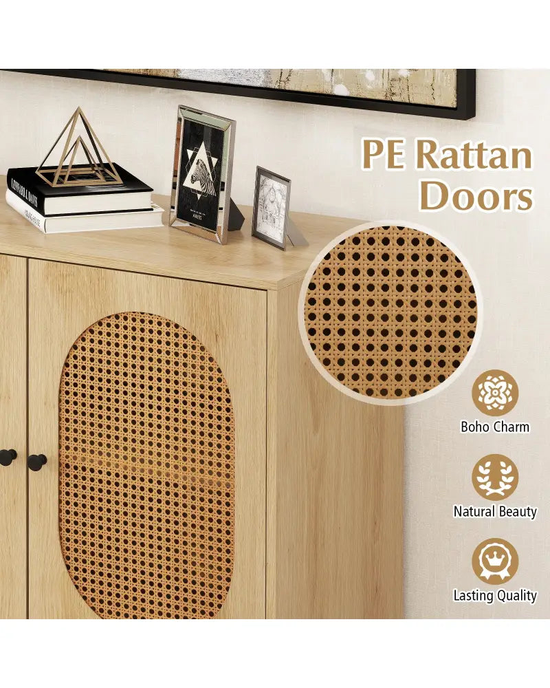 Buffet Cabinet Rattan Storage Cabinet with 2 Doors and Adjustable Shelf-Natural - Natural - Sideboards Cabinets &