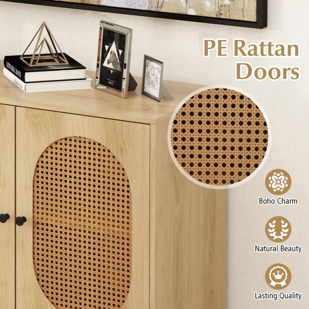 Buffet Cabinet Rattan Storage Cabinet with 2 Doors and Adjustable Shelf-Natural - Natural - Sideboards Cabinets &