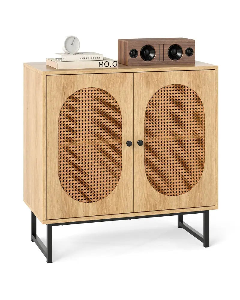 Buffet Cabinet Rattan Storage Cabinet with 2 Doors and Adjustable Shelf-Natural - Natural - Sideboards Cabinets &