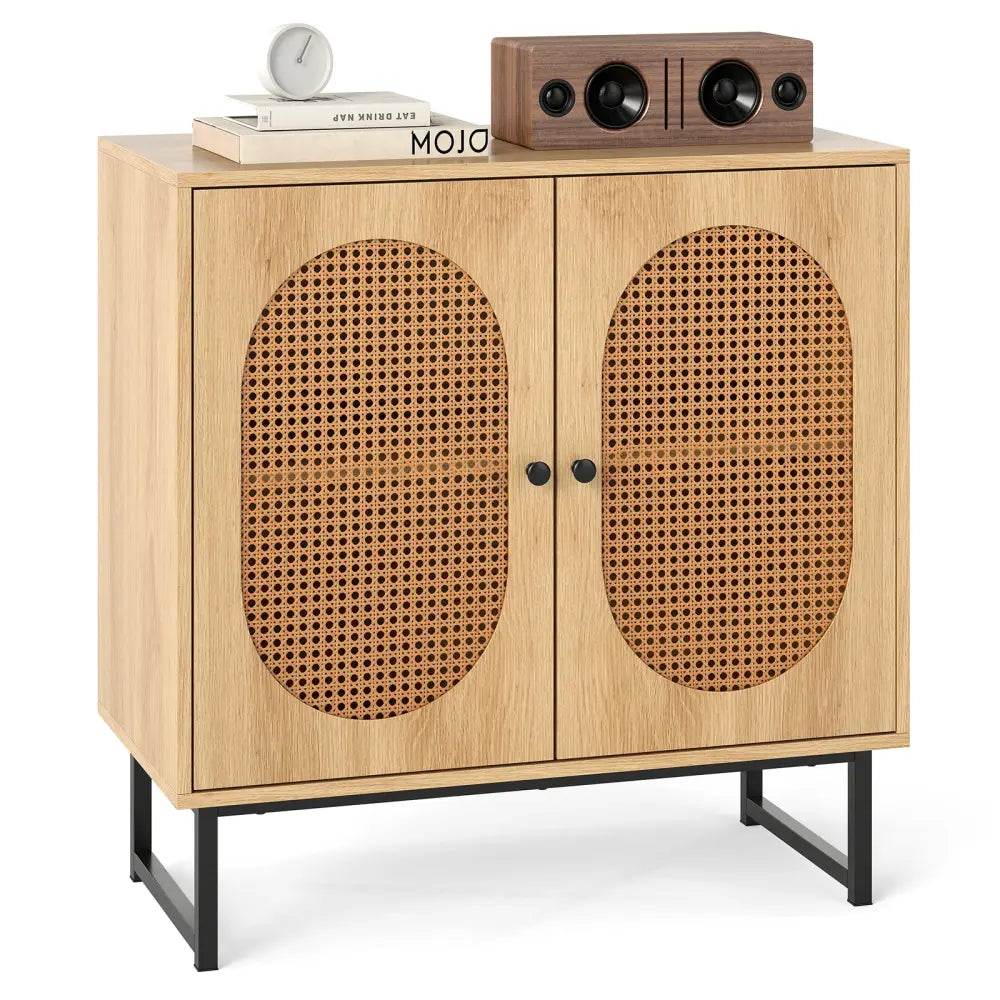 Buffet Cabinet Rattan Storage Cabinet with 2 Doors and Adjustable Shelf-Natural - Natural - Sideboards Cabinets &