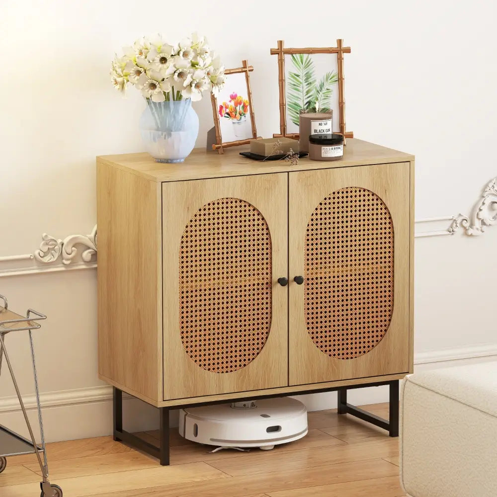 Buffet Cabinet Rattan Storage Cabinet with 2 Doors and Adjustable Shelf-Natural - Natural - Sideboards Cabinets &
