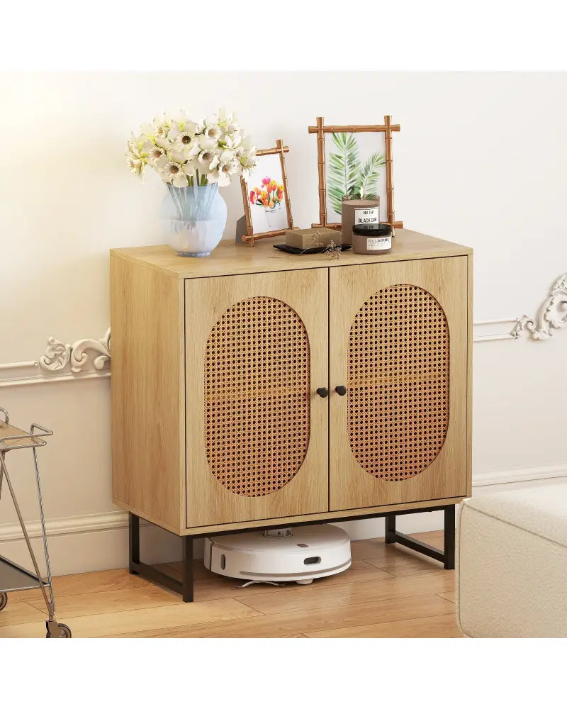 Buffet Cabinet Rattan Storage Cabinet with 2 Doors and Adjustable Shelf-Natural - Natural - Sideboards Cabinets &