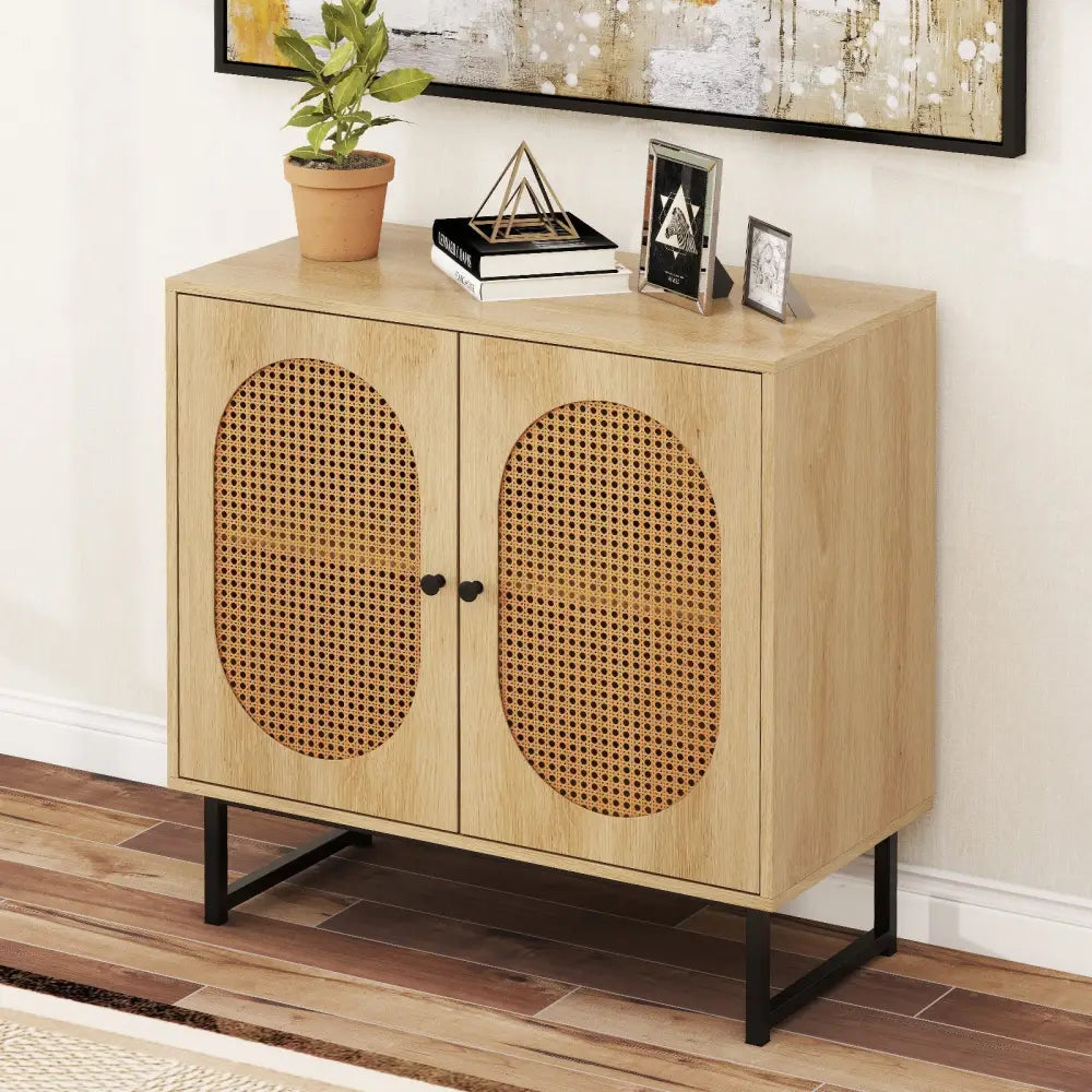 Buffet Cabinet Rattan Storage Cabinet with 2 Doors and Adjustable Shelf-Natural - Natural - Sideboards Cabinets &