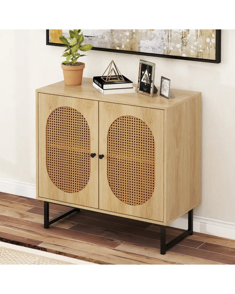 Buffet Cabinet Rattan Storage Cabinet with 2 Doors and Adjustable Shelf-Natural - Natural - Sideboards Cabinets &