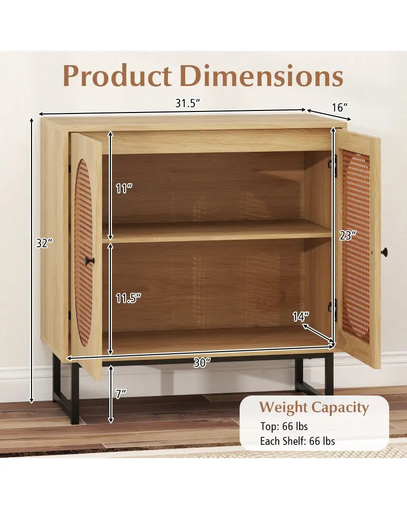 Buffet Cabinet Rattan Storage Cabinet with 2 Doors and Adjustable Shelf-Natural - Natural - Sideboards Cabinets &