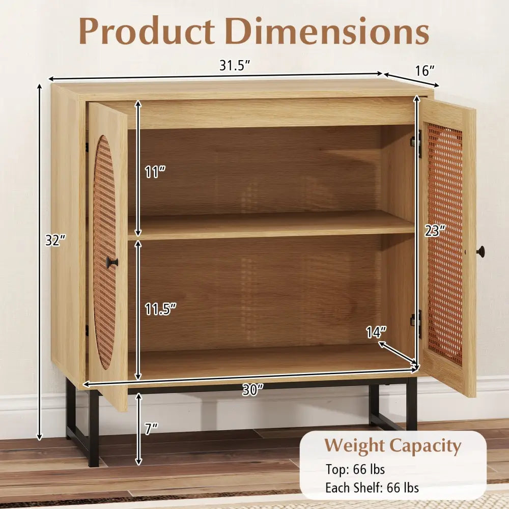 Buffet Cabinet Rattan Storage Cabinet with 2 Doors and Adjustable Shelf-Natural - Natural - Sideboards Cabinets &