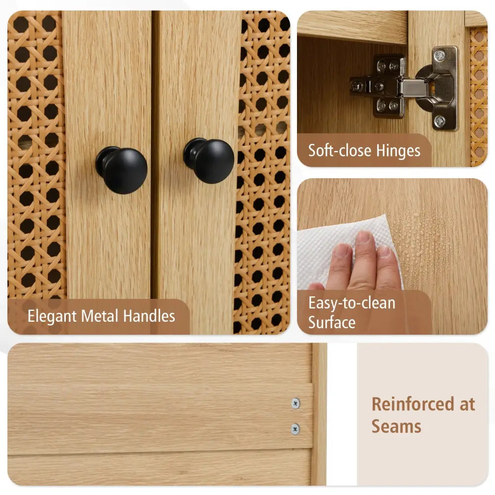 Buffet Cabinet Rattan Storage Cabinet with 2 Doors and Adjustable Shelf-Natural - Natural - Sideboards Cabinets &
