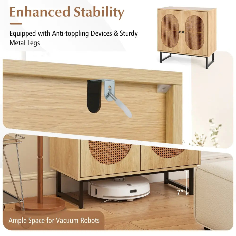 Buffet Cabinet Rattan Storage Cabinet with 2 Doors and Adjustable Shelf-Natural - Natural - Sideboards Cabinets &