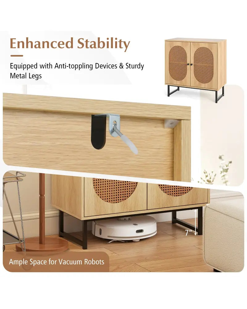 Buffet Cabinet Rattan Storage Cabinet with 2 Doors and Adjustable Shelf-Natural - Natural - Sideboards Cabinets &