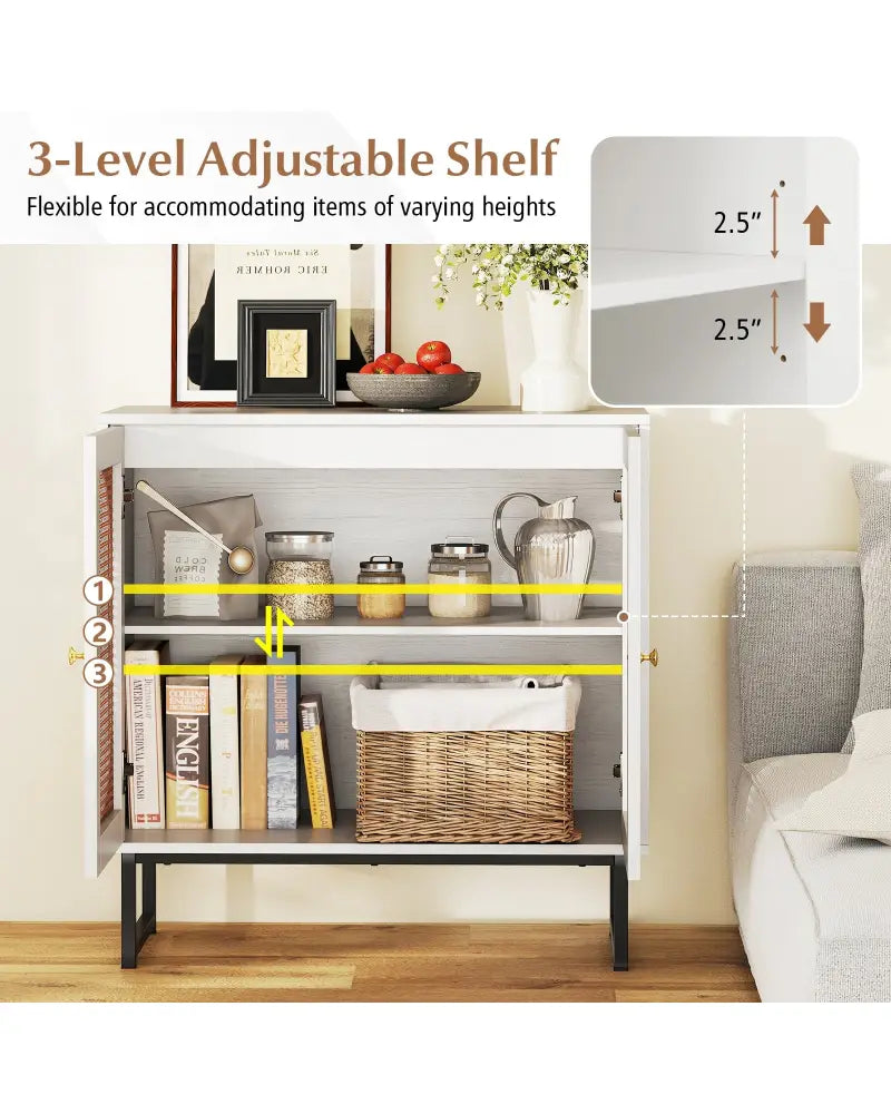 Buffet Cabinet Rattan Storage Cabinet with 2 Doors and Adjustable Shelf-White - White - Sideboards Cabinets & Buffets