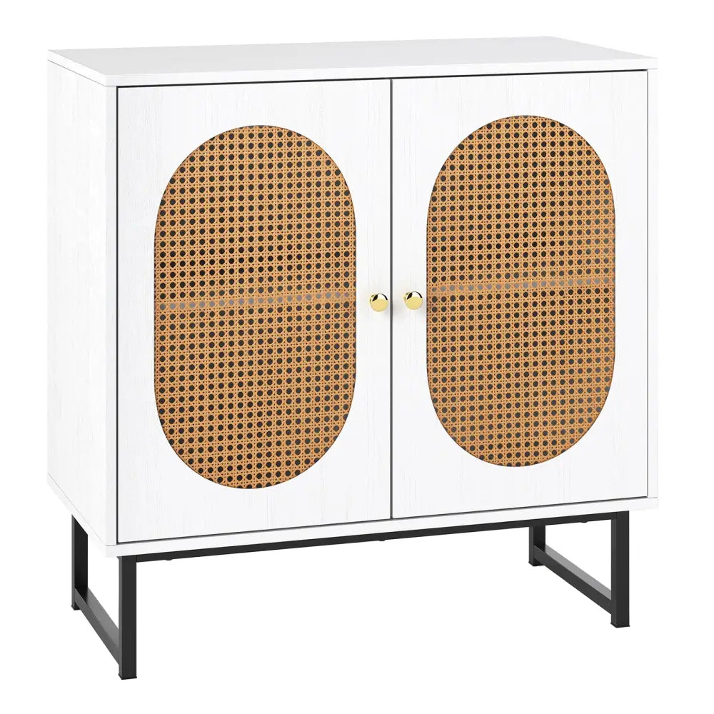 Buffet Cabinet Rattan Storage Cabinet with 2 Doors and Adjustable Shelf-White - White - Sideboards Cabinets & Buffets