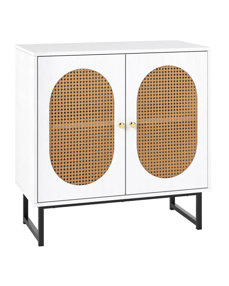 Buffet Cabinet Rattan Storage Cabinet with 2 Doors and Adjustable Shelf-White - White - Sideboards Cabinets & Buffets