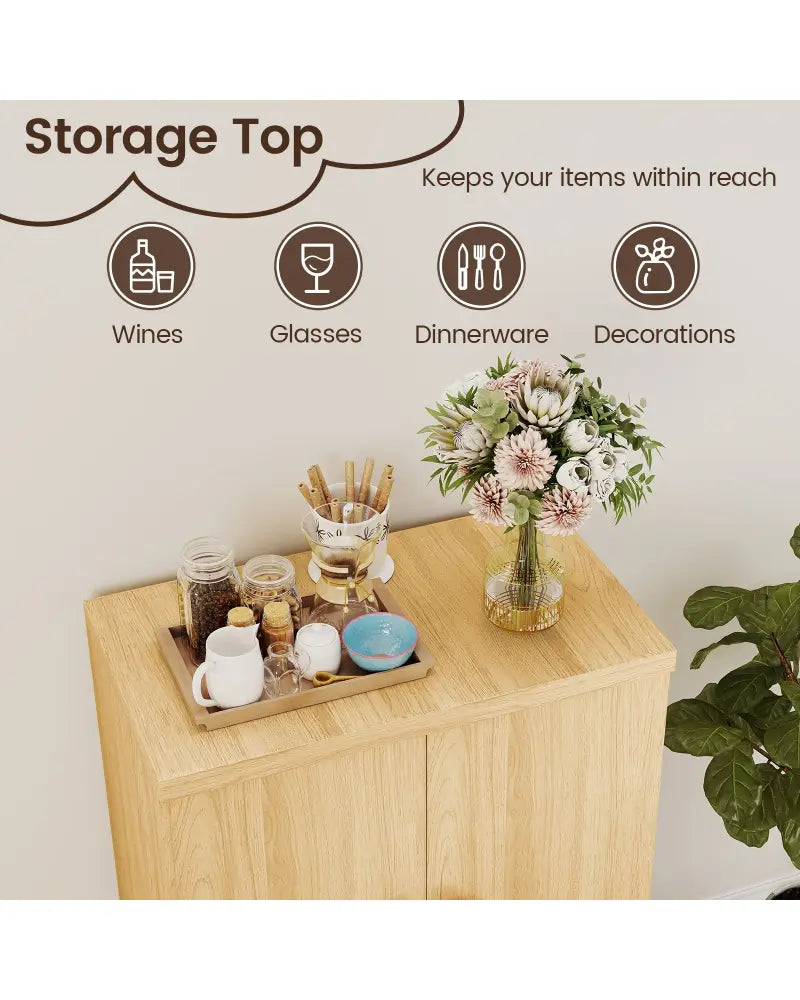 Buffet Cabinet with Double Doors and Raised Legs-Natural - Natural - Sideboards Cabinets & Buffets
