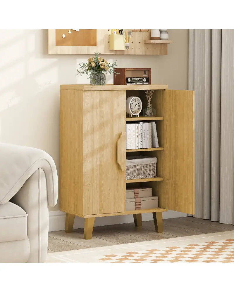 Buffet Cabinet with Double Doors and Raised Legs-Natural - Natural - Sideboards Cabinets & Buffets