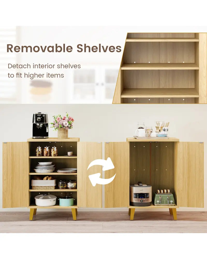 Buffet Cabinet with Double Doors and Raised Legs-Natural - Natural - Sideboards Cabinets & Buffets