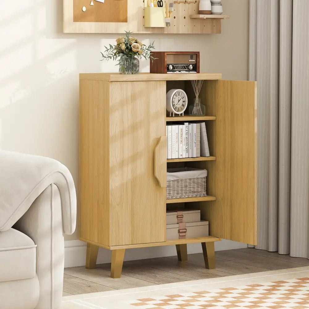 Buffet Cabinet with Double Doors and Raised Legs-Natural - Natural - Sideboards Cabinets & Buffets