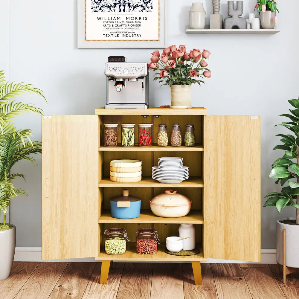 Buffet Cabinet with Double Doors and Raised Legs-Natural - Natural - Sideboards Cabinets & Buffets