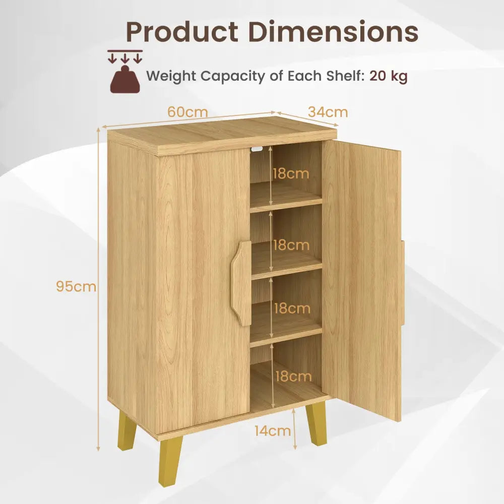 Buffet Cabinet with Double Doors and Raised Legs-Natural - Natural - Sideboards Cabinets & Buffets