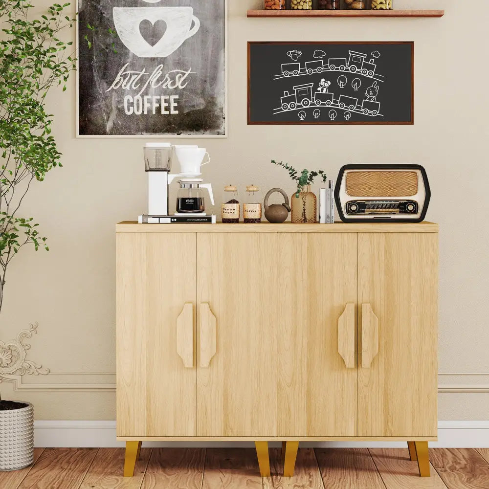 Buffet Cabinet with Double Doors and Raised Legs-Natural - Natural - Sideboards Cabinets & Buffets