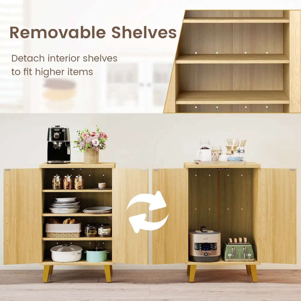 Buffet Cabinet with Double Doors and Raised Legs-Natural - Natural - Sideboards Cabinets & Buffets