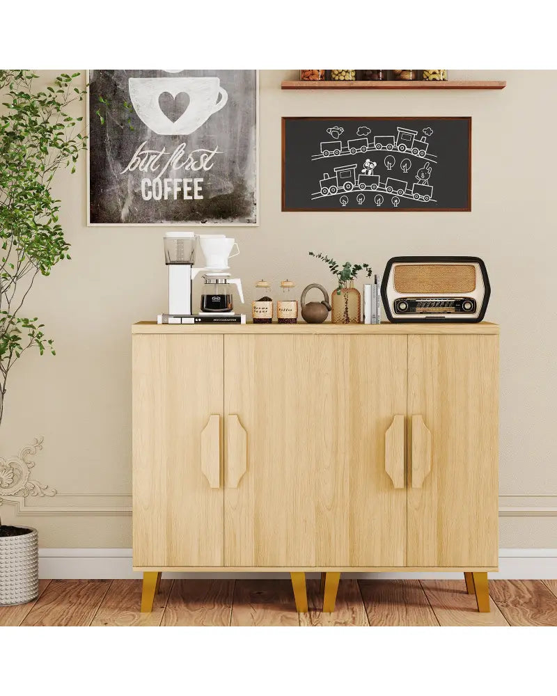 Buffet Cabinet with Double Doors and Raised Legs-Natural - Natural - Sideboards Cabinets & Buffets