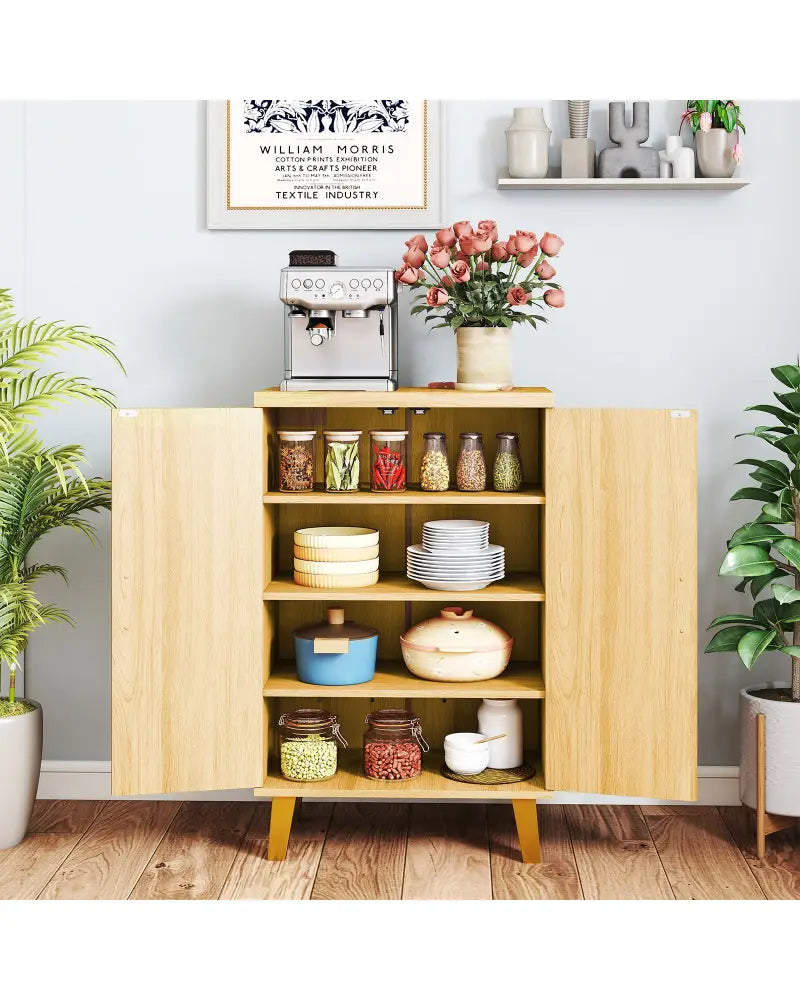Buffet Cabinet with Double Doors and Raised Legs-Natural - Natural - Sideboards Cabinets & Buffets