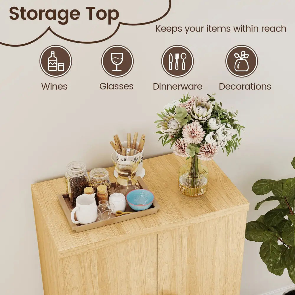 Buffet Cabinet with Double Doors and Raised Legs-Natural - Natural - Sideboards Cabinets & Buffets