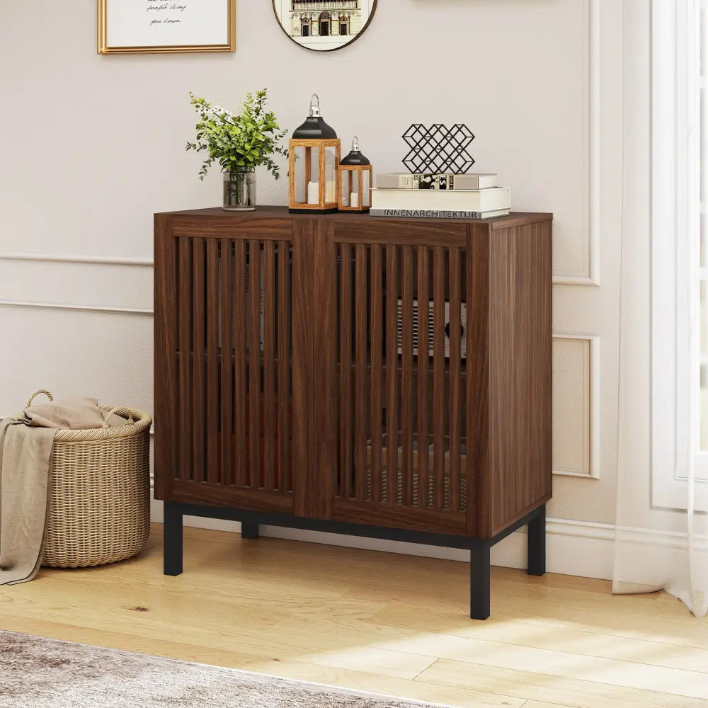 Buffet Cabinet with Storage 32’’ Wooden Sideboard Coffee Bar Station-Walnut - Walnut - Sideboards Cabinets & Buffets