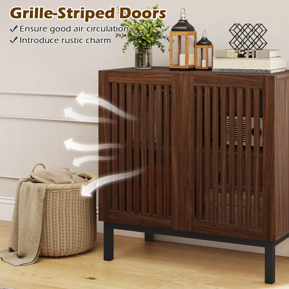 Buffet Cabinet with Storage 32’’ Wooden Sideboard Coffee Bar Station-Walnut - Walnut - Sideboards Cabinets & Buffets