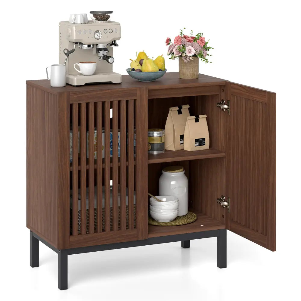 Buffet Cabinet with Storage 32’’ Wooden Sideboard Coffee Bar Station-Walnut - Walnut - Sideboards Cabinets & Buffets