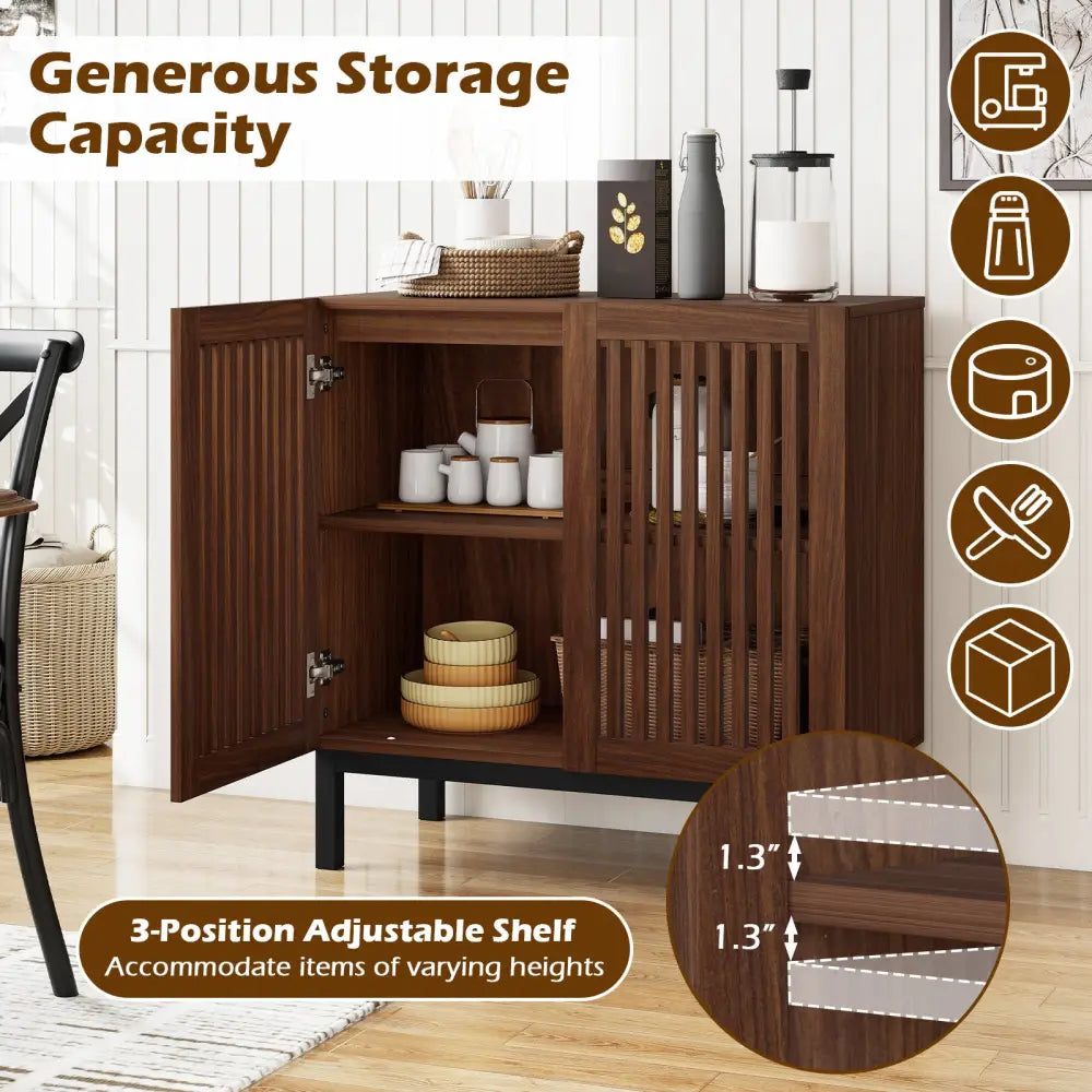 Buffet Cabinet with Storage 32’’ Wooden Sideboard Coffee Bar Station-Walnut - Walnut - Sideboards Cabinets & Buffets