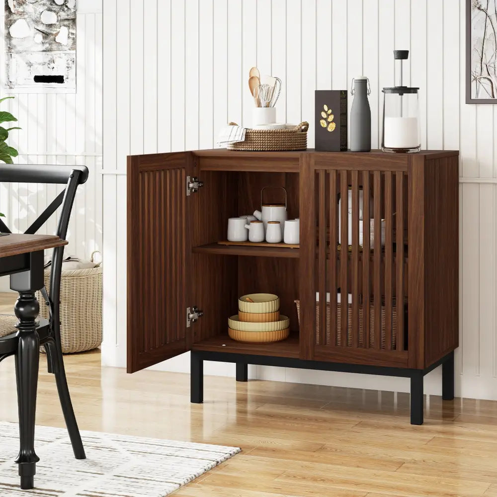 Buffet Cabinet with Storage 32’’ Wooden Sideboard Coffee Bar Station-Walnut - Walnut - Sideboards Cabinets & Buffets