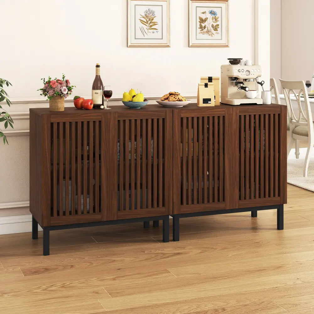 Buffet Cabinet with Storage 32’’ Wooden Sideboard Coffee Bar Station-Walnut - Walnut - Sideboards Cabinets & Buffets